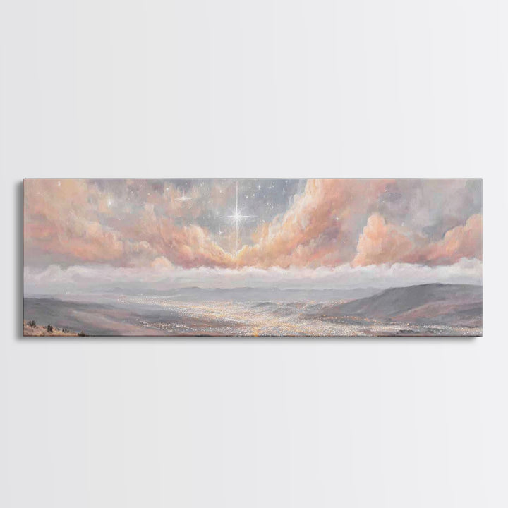 The Guiding Star – Framed Canvas Print – Christian Wall Art – Panoramic Art – Christian Art Canvas – Christmas Art – Christian Decor