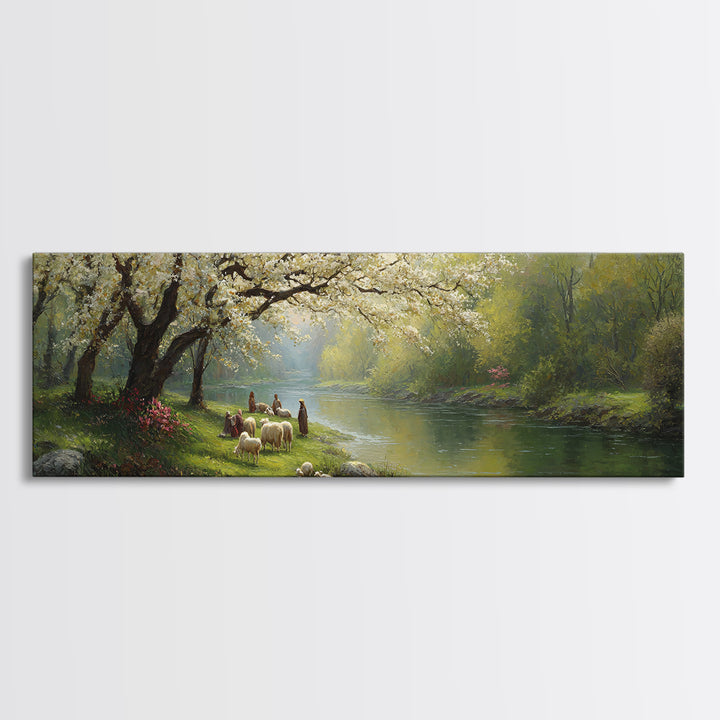 Blossoms Of Guidance, Framed Canvas Print, Christian Art Canvas, Panoramic Art, Jesus Painting, Christian Wall Art, Christian Gift