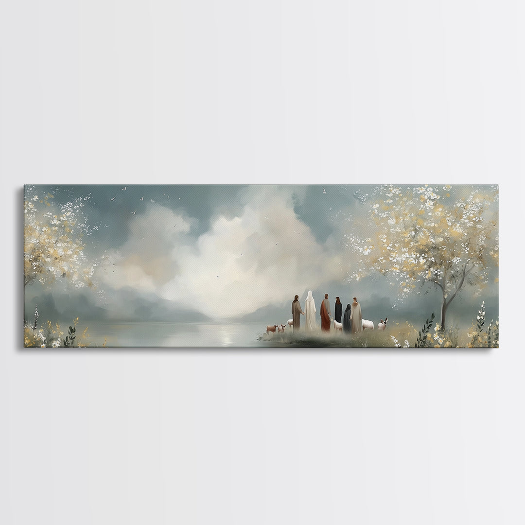 Springtime Shepherd Light – Framed Canvas Print – Christian Art Canvas – Panoramic Frame – Christian Wall Art – Jesus Painting – Christian