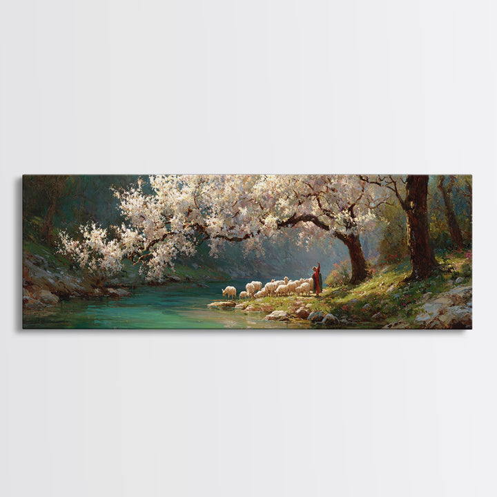 Under Blossoming Mercy – Framed Canvas Print – Christian Art Canvas – Panoramic Painting – Christian Wall Art – Jesus Painting – Christian