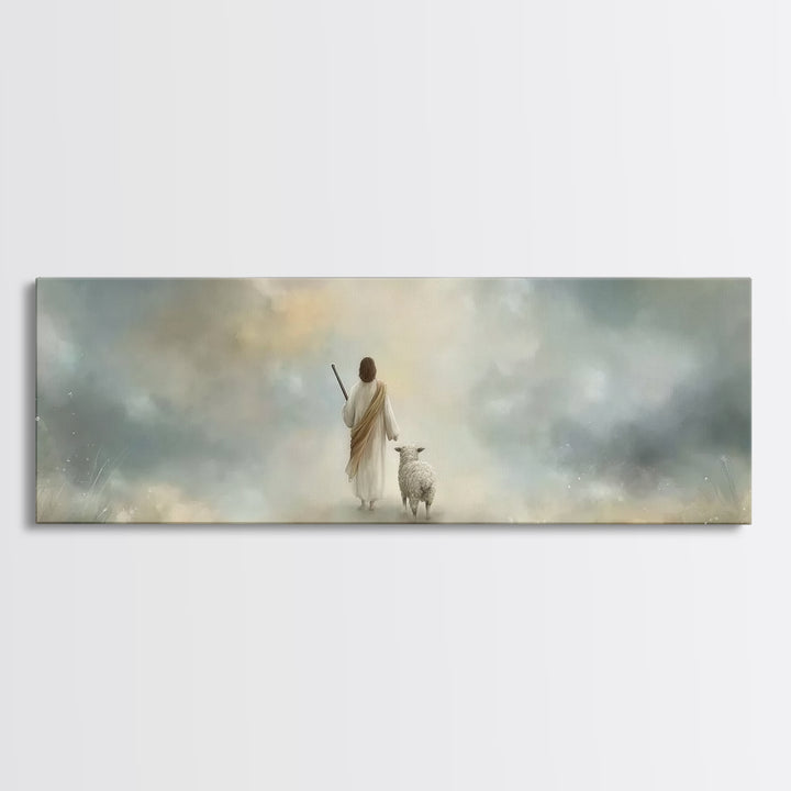 Riverside Flock Peace | Framed Canvas Print | Christian Wall Art | Christian Art Canvas | Extra Wide Art | Jesus Painting | Christian Gift