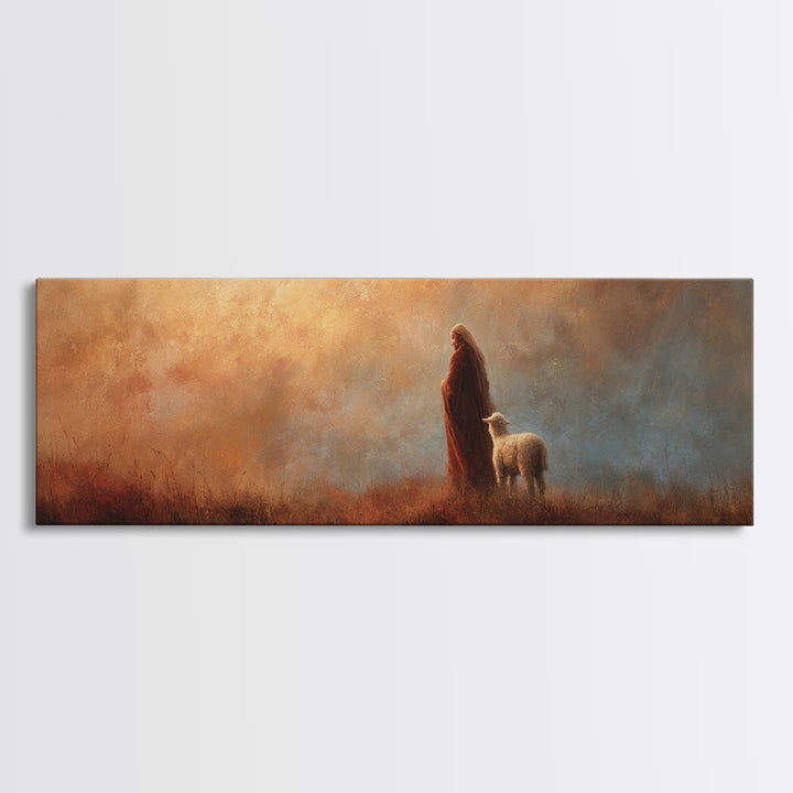 Guided By The Shepherd – Framed Canvas Print – Panoramic Wall Art – Christian Art Canvas – Jesus Painting – Christian Gift – Christian Deco
