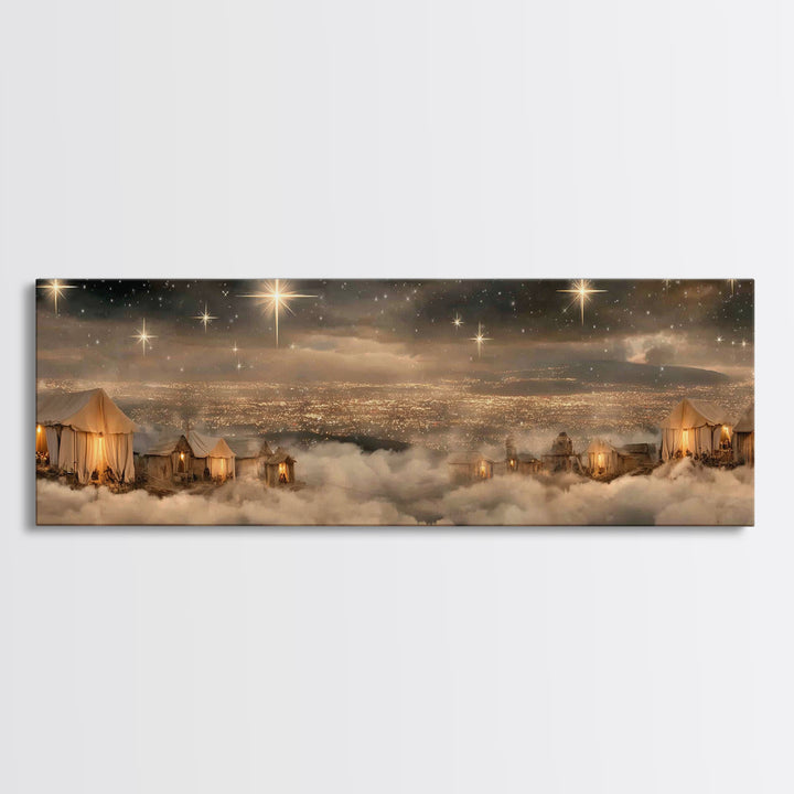 Holy Night Sky, Framed Canvas Print, Christian Art Canvas, Panoramic Painting, Christmas Wall Art, Christian Gift Ideas, Modern Christian A