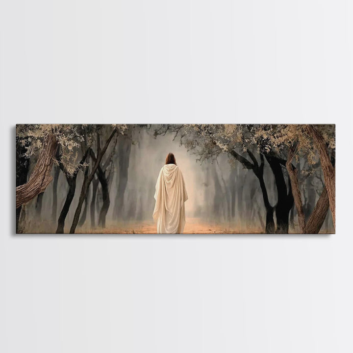 Sacred Woodland Path | Framed Canvas Print | Christian Art Canvas | Jesus Painting | Panoramic Wall Art | Christian Art Work | Christian Ch