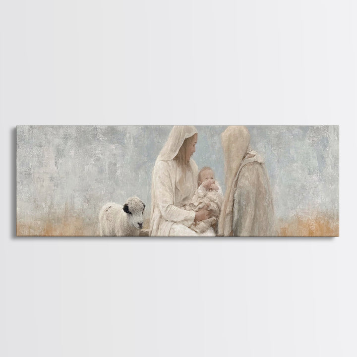Winter Nativity | Framed Canvas Print | Christian Christmas Art | Christian Wall Art | Panoramic Painting | Christian Decor | Christian Gif