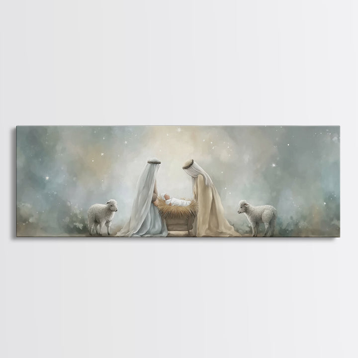 Humble Light – Framed Canvas Print – Christian Wall Art – Christmas Art – Panoramic Painting – Christian Decor – Christmas Canvas Wall Art
