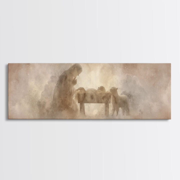 Sacred Stillness, Framed Canvas Print, Christian Art Canvas, Christian Wall Art, Panoramic Art, Jesus Painting, Christian Christmas Decor