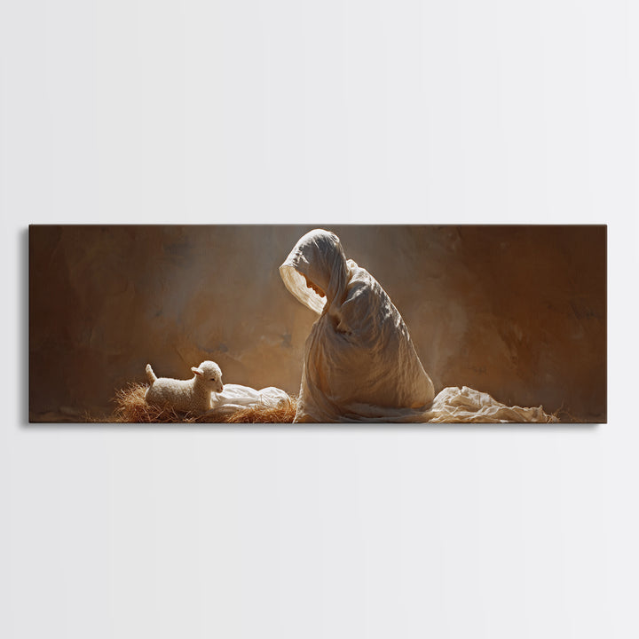 Manger Blessing | Framed Canvas Print | Christian Wall Art | Christmas Art | Panoramic Wall Art | Christian Art Canvas | Christian Christma