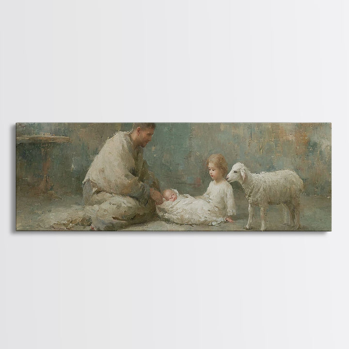 Shepherd’s Welcome – Framed Canvas Print – Christian Wall Art – Christmas Art – Panoramic Print – Christian Art Canvas – Christian Gift Ide