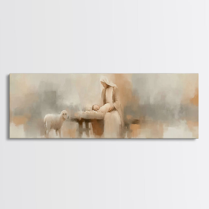 Gentle Manger Light – Framed Canvas Print – Panoramic Art – Christian Wall Art – Christian Art Canvas – Christmas Art – Christian Decor