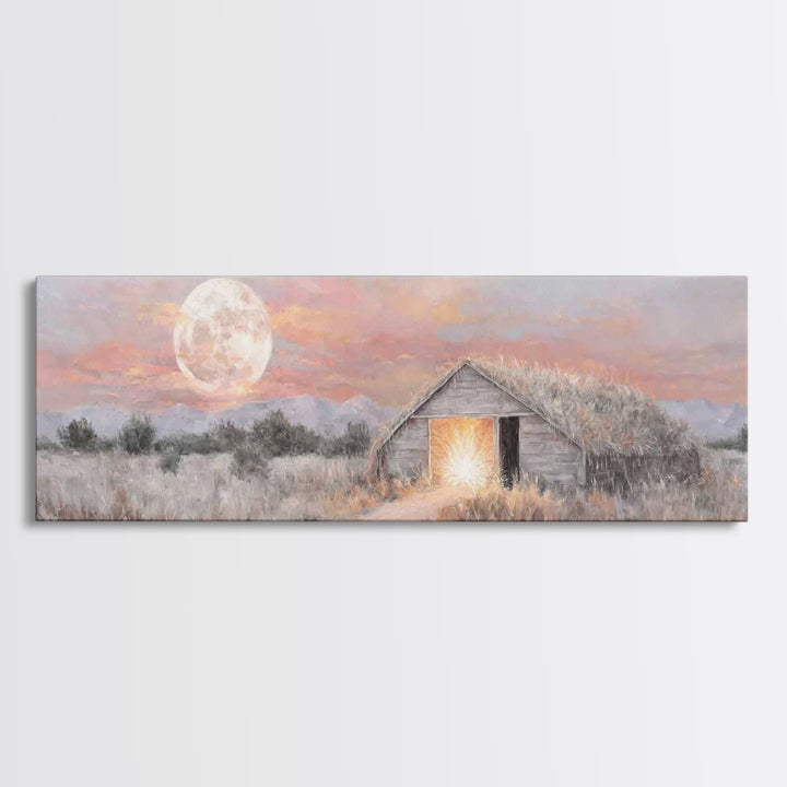 Moonrise Hope, Framed Canvas Print, Panoramic Painting, Christmas Wall Art, Christian Art Canvas, Christian Christmas Art, Christian Gift I