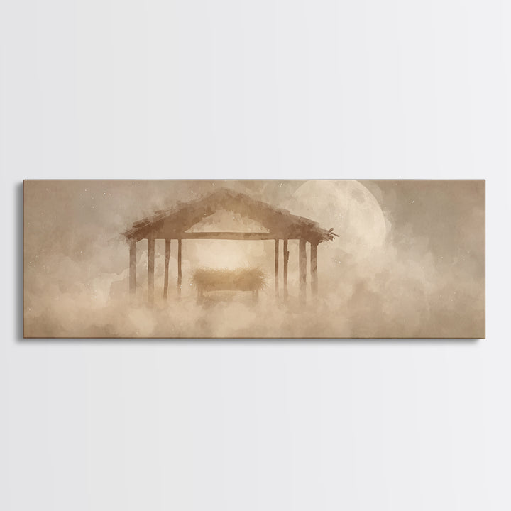 Holy Stable Dream – Framed Canvas Print – Panoramic Frame – Christmas Wall Art – Christian Art Canvas – Christian Christmas Art – Christmas
