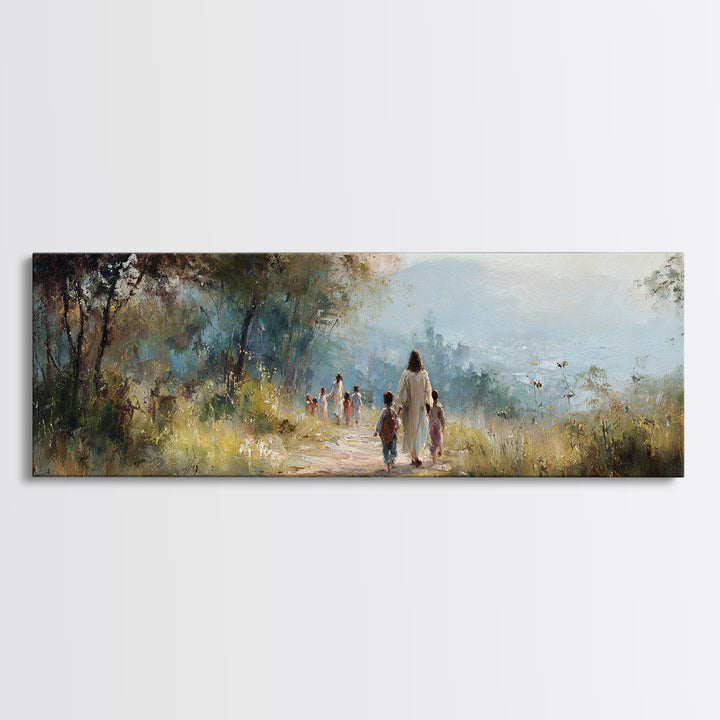 Garden Walk Hope | Framed Canvas Print | Panoramic Art | Christian Wall Art | Jesus Art Print | Christian Decor | Christian Gift Ideas