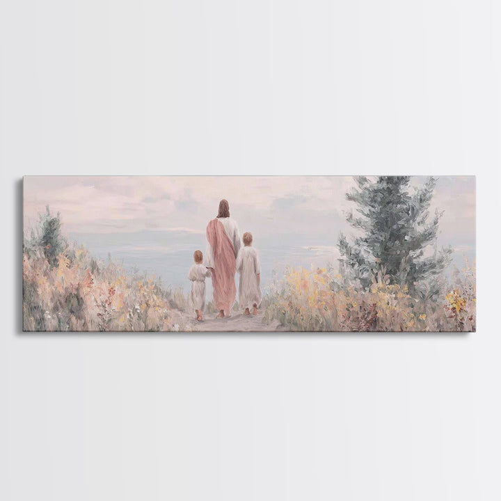 Hillside With Shepherd – Framed Canvas Print – Panoramic Print – Christian Wall Art – Jesus Painting – Christian Art Canvas – Christian Gif