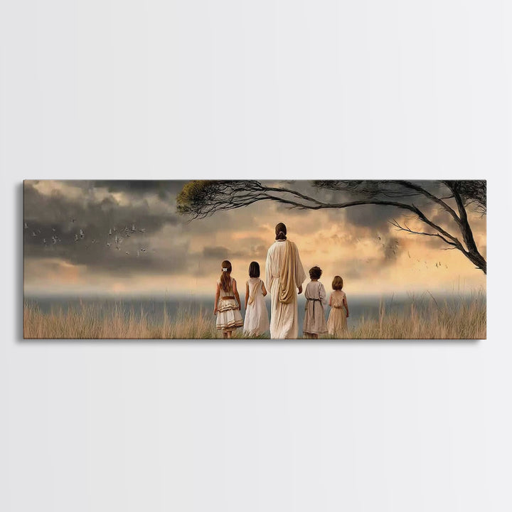 Evening Promise, Framed Canvas Print, Christian Art Canvas, Panoramic Wall Art, Christian Painting, Christmas Wall Art, Jesus Canvas Art