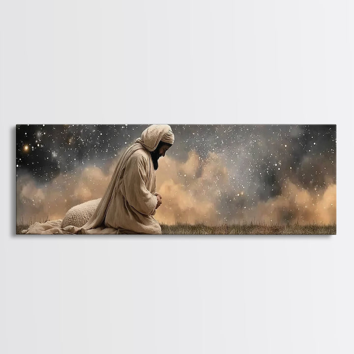 Starfield Prayer – Framed Canvas Print – Panoramic Frame – Christian Art Canvas – Christian Wall Art – Jesus Painting – Christian Christmas