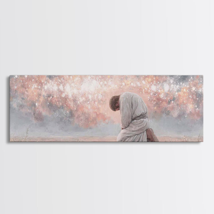Softened Reverence, Framed Canvas Print, Panoramic Painting, Christian Art Canvas, Christian Wall Art, Jesus Painting, Christmas Art