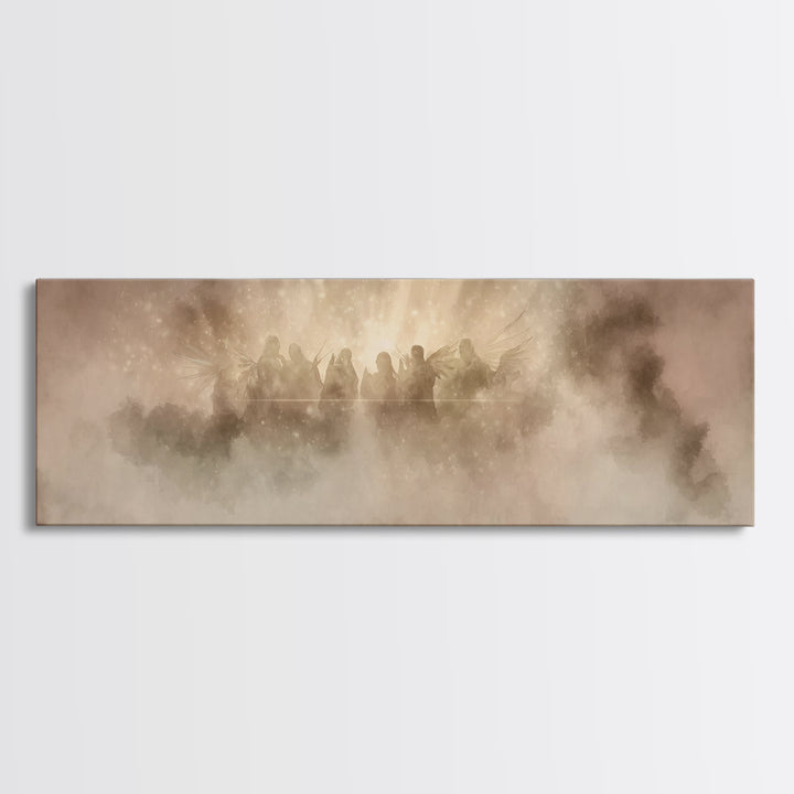 Celestial Chorus, Framed Canvas Print, Christian Art Canvas, Panoramic Wall Art, Christmas Art, Christian Art Gift, Modern Christian Art