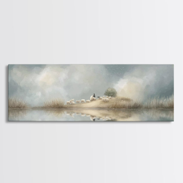 Hillside Morning Peace | Framed Canvas Print | Panoramic Painting | Christian Wall Art | Jesus Art Print | Modern Christian Art | Christmas