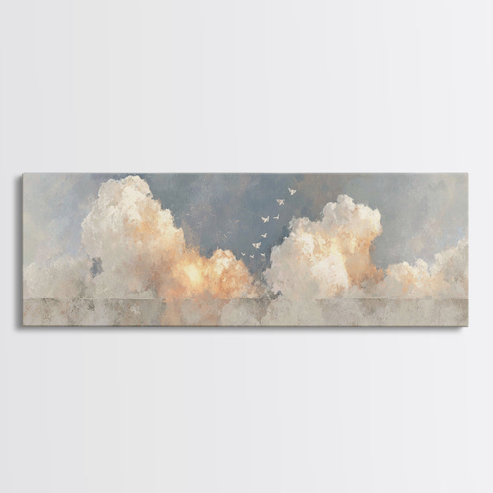 Doves Of Light | Framed Canvas Print | Christian Wall Art | Panoramic Art | Christian Art Print | Christmas Art | Minimalist Christian Art