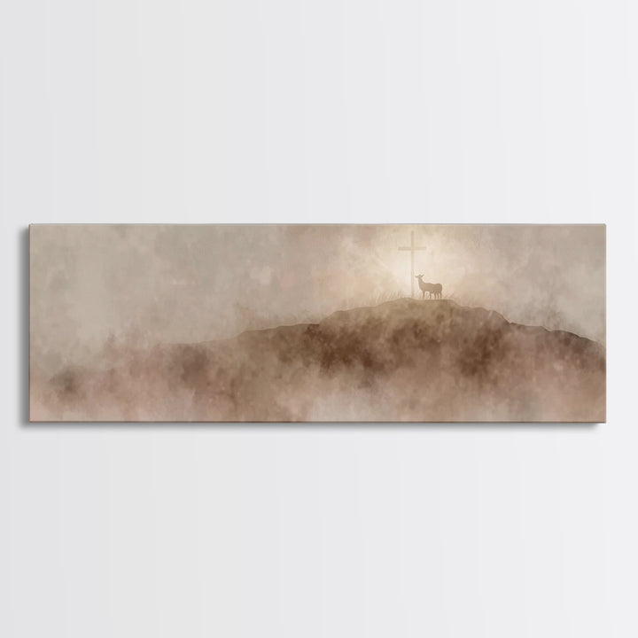Lamb Of Dawn, Framed Canvas Print, Panoramic Wall Art, Christian Art Print, Christmas Art Work, Christian Wall Art, Modern Christian Art