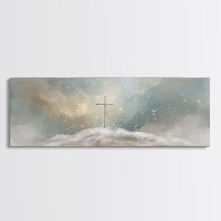 Cross Of Stillness – Framed Canvas Print – Christian Art Print – Panoramic Wall Art – Christmas Art – Christian Decor – Unique Christian Ar