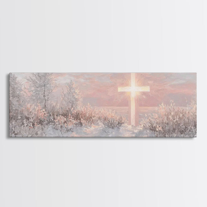 Grace In Winter | Framed Canvas Print | Christian Christmas Art | Panoramic Frame | Christian Art Work | Jesus Painting | Christian Wall Ar