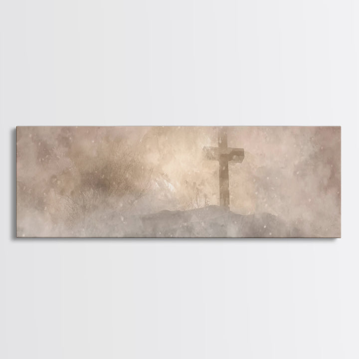 Snowfield Mercy, Framed Canvas Print, Christian Art Canvas, Panoramic Art, Christmas Art Prints, Christian Decoration, Moody Christian Art