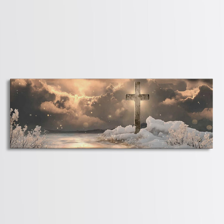 Holy Winter Glow – Framed Canvas Print – Christian Wall Art – Panoramic Painting – Christian Art Gift – Christmas Canvas Wall Art – Jesus A