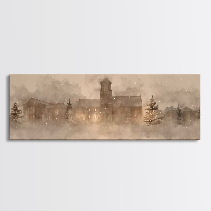 Cathedral In Quiet | Framed Canvas Print | Christian Wall Art | Extra Wide Art | Christian Art Painting | Christmas Art | Christian Home De