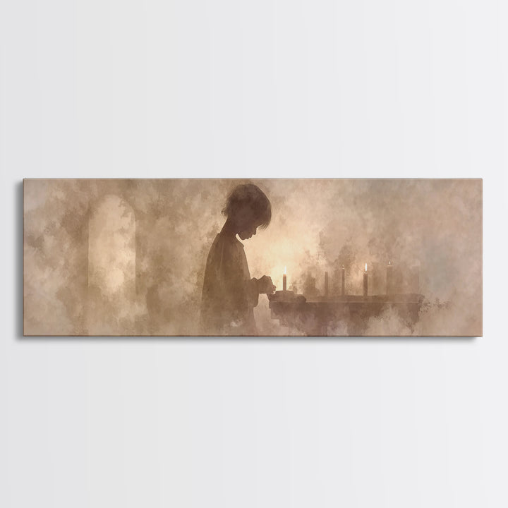 Little Prayer Light – Framed Canvas Print – Christian Wall Art – Panoramic Art – Christian Art Canvas – Christmas Art – Christian Decoratio