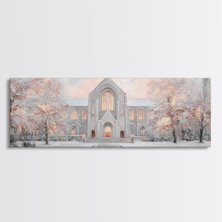 Evening Cathedral Light, Framed Canvas Print, Christian Wall Art, Panoramic Art, Christian Painting, Christmas Art, Framed Christian Art