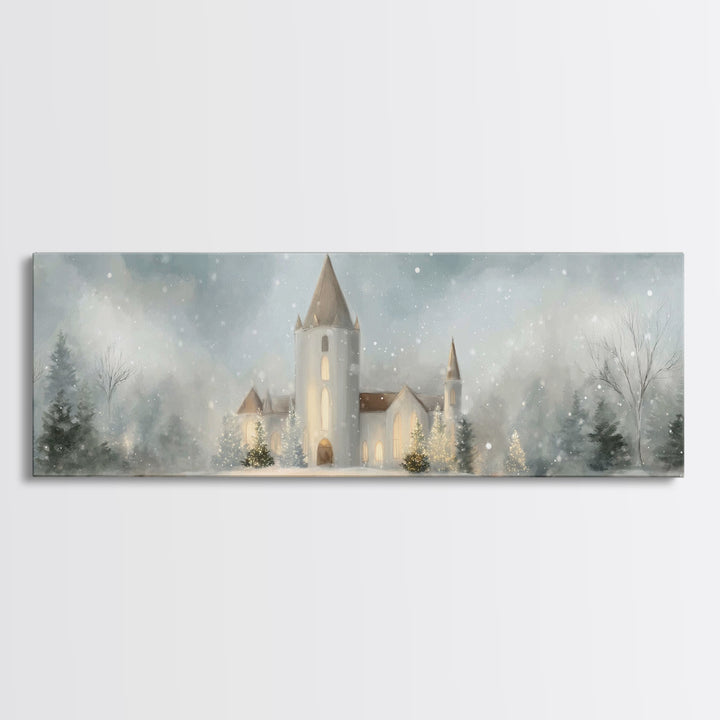 Light Of The Chapel – Framed Canvas Print – Christian Wall Art – Panoramic Painting – Christmas Art – Christian Art Canvas – Christian Deco