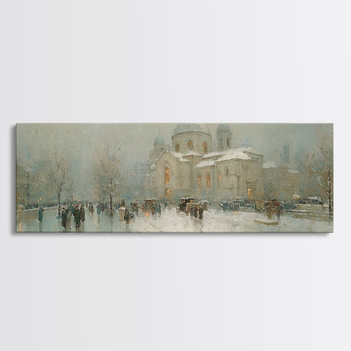 Snowy City Faith, Framed Canvas Print, Christian Art Work, Panoramic Wall Art, Christmas Art Prints, Christian Decor For Home, Modern Chris