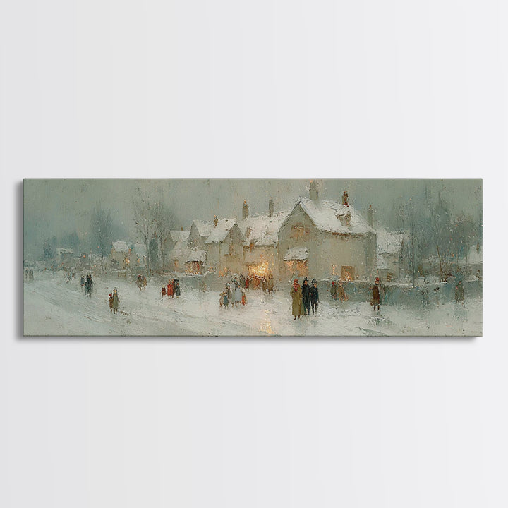 Winter Lane Joy, Framed Canvas Print, Christian Art Canvas, Panoramic Wall Art, Christmas Art Prints, Christian Decor, Moody Christian Art