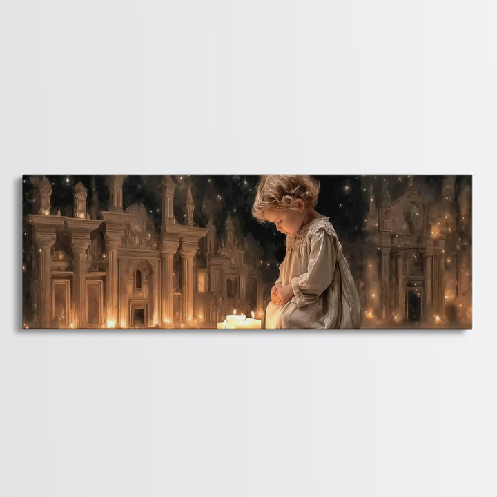 Childhood Devotion, Framed Canvas Print, Christian Art Canvas, Panoramic Wall Art, Christmas Art, Christian Art Gift, Modern Christian Art