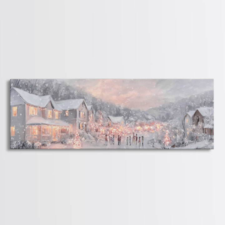 Winter Bethlehem Glow – Framed Canvas Print – Christian Wall Art – Christmas Art Prints – Christian Christmas Art – Panoramic Wall Art – Ch