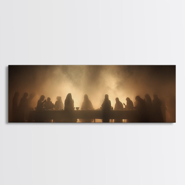 Sacred Supper Haze | Framed Canvas Print | Christian Art Canvas | Jesus Painting | Moody Christian Art | Panoramic Art | Christian Wall Art