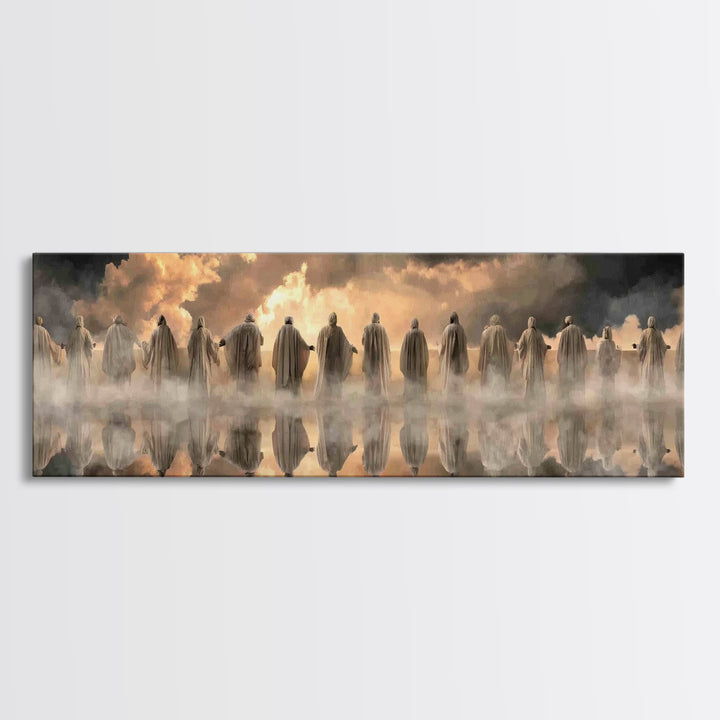 Heavenly Gathering Light – Framed Canvas Print – Christian Christmas Art – Christian Art Work – Panoramic Frame – Large Jesus Wall Art – Ch