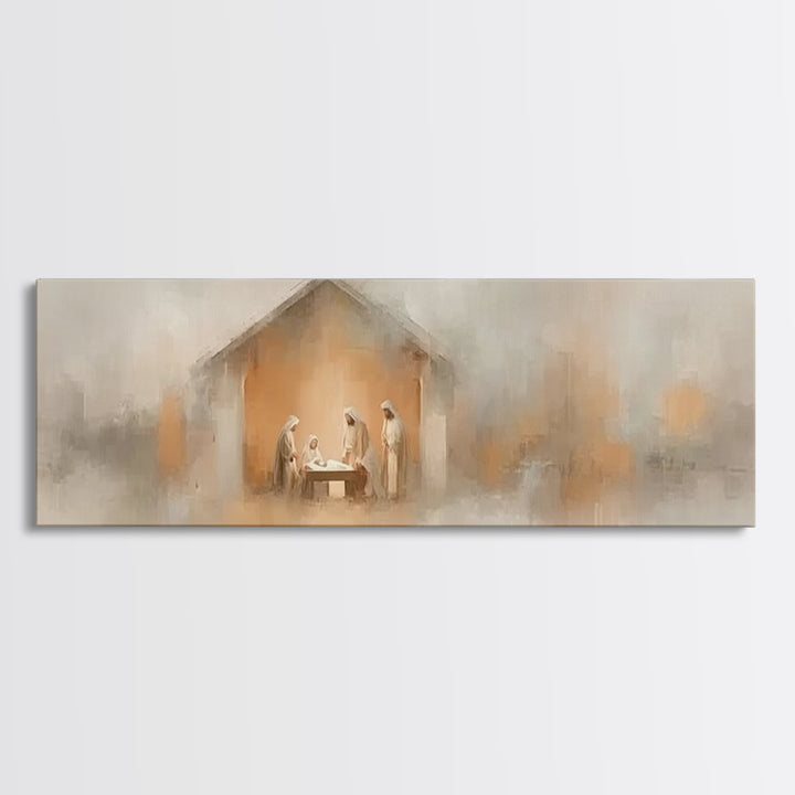 Nativity Glow, Framed Canvas Print, Panoramic Art, Christian Wall Art, Christian Art Canvas, Jesus Painting, Christmas Art