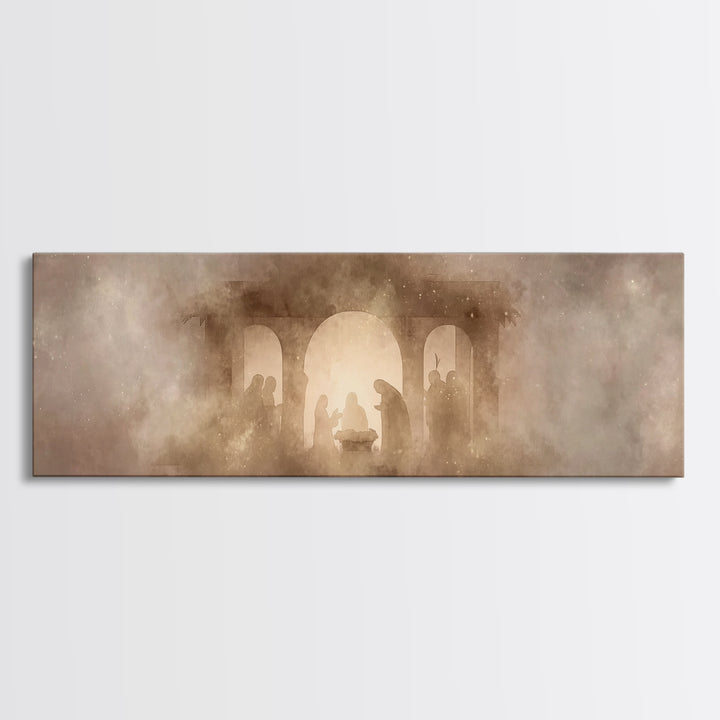 Shepherds In Stillness | Framed Canvas Print | Panoramic Art | Christian Art Canvas | Christian Wall Art | Jesus Painting | Christmas Art