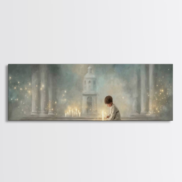 Faithful Candlelight – Framed Canvas Print – Christian Art Canvas – Panoramic Wall Art – Christmas Art – Christian Gift – Modern Christian