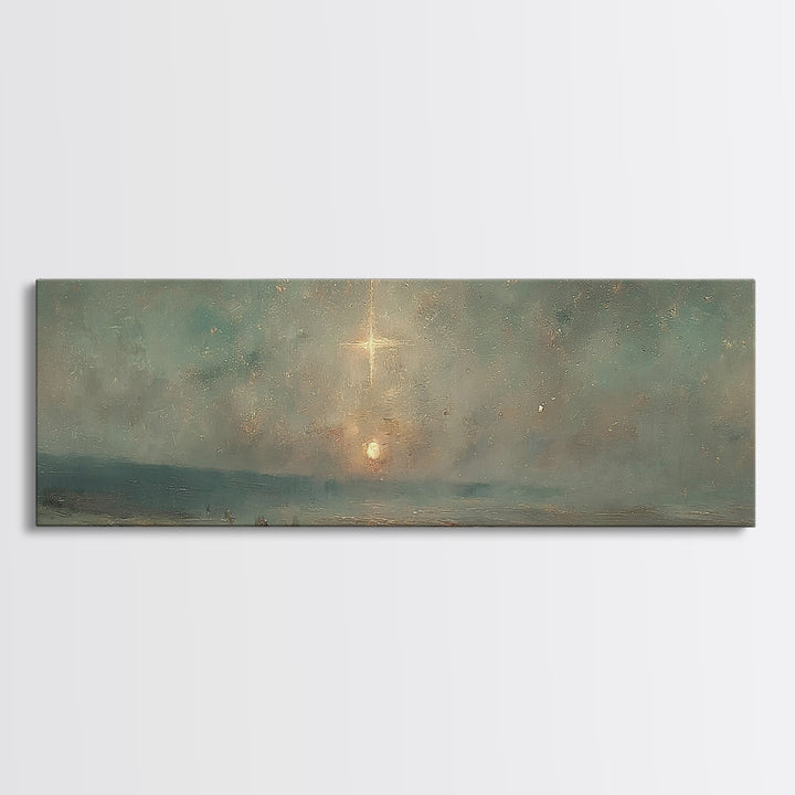 Heavenly Night Light, Framed Canvas Print, Christian Art Canvas, Panoramic Wall Art, Christian Christmas Art, Christian Wall Art, Jesus Pai