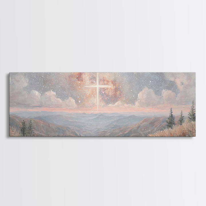 Glory In The Heights – Framed Canvas Print – Panoramic Wall Art – Christian Art Canvas – Christian Christmas Art – Jesus Painting – Christi