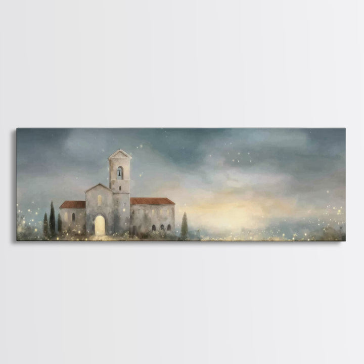Sacred Horizon Glow, Framed Canvas Print, Christian Art Canvas, Panoramic Print, Christmas Art, Christian Wall Art, Jesus Painting
