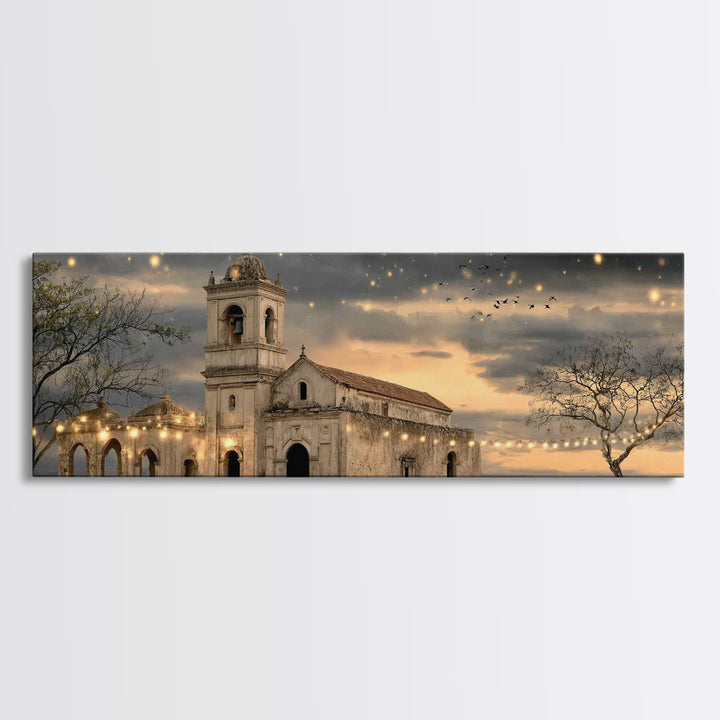 Sunlit Sanctuary, Framed Canvas Print, Christian Wall Art, Panoramic Art, Christian Art Canvas, Christian Christmas Art, Jesus Painting