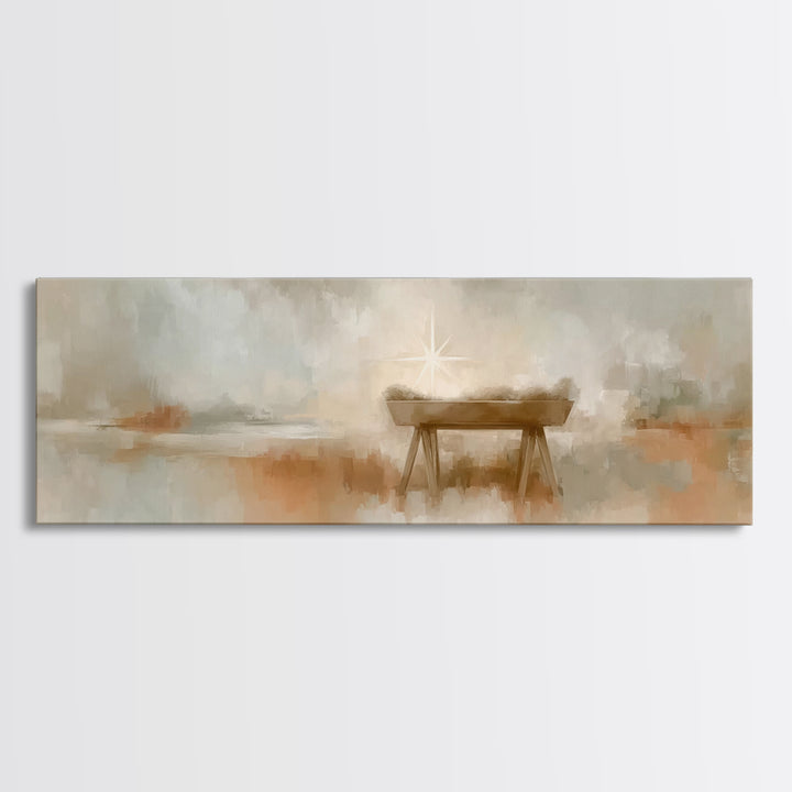 Manger Light Grace, Framed Canvas Print, Christian Art Canvas, Panoramic Print, Christian Wall Art, Christmas Art, Christian Christmas Art