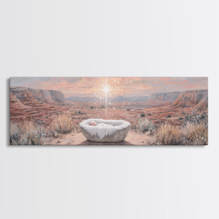 Holy Desert Dawn – Framed Canvas Print – Panoramic Wall Art – Christian Art Canvas – Jesus Christmas Art – Christmas Art – Christian Art