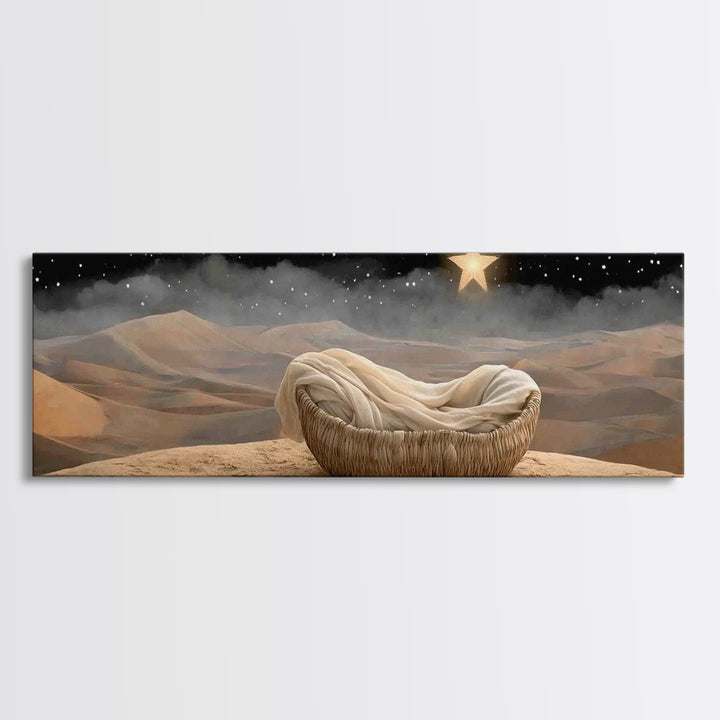 Cradle Of Peace, Framed Canvas Print, Panoramic Art, Christian Wall Art, Christian Art Canvas, Jesus Painting, Christian Christmas Art