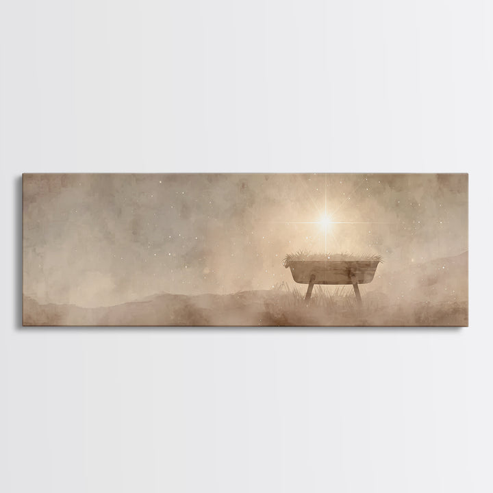 Manger Of Glory – Framed Canvas Print – Panoramic Painting – Christmas Art – Christian Wall Art – Christian Art Canvas – Jesus Christmas Ar